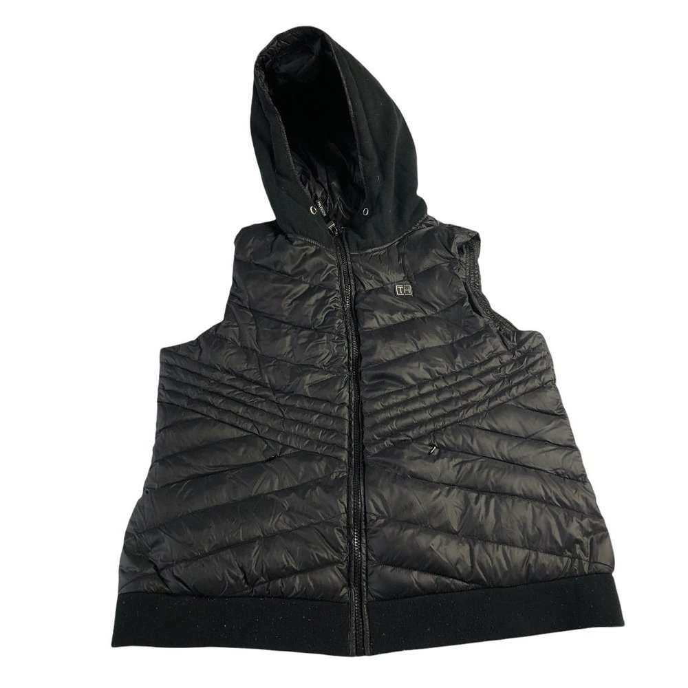 Tommy Hilfiger puffer vest hooded large hoodie black spell out logo men's